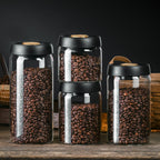 Vacuum Sealed Jug Set Black Coffee Beans Glass Airtight Canister Kitchen Food Grains Candy Keep Good Storage Jar Set Kitchen Gadgets Pi-Mart