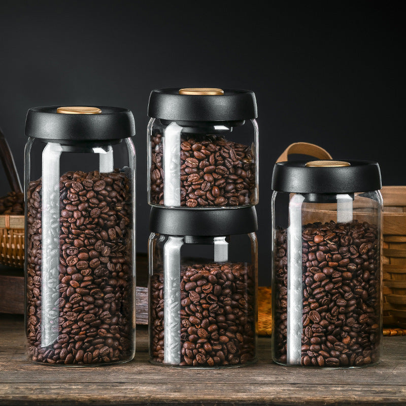 Vacuum Sealed Jug Set Black Coffee Beans Glass Airtight Canister Kitchen Food Grains Candy Keep Good Storage Jar Set Kitchen Gadgets Pi-Mart
