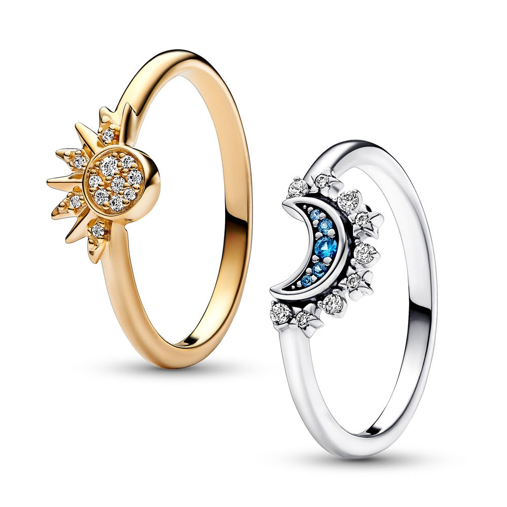 Celestial Blue Sparkling Moon And Sun Rings Pi-Mart