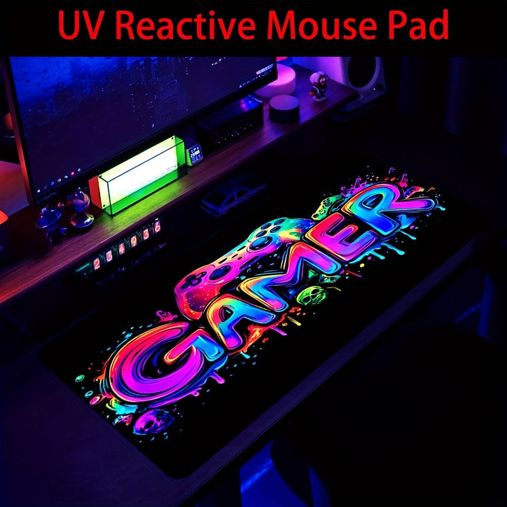 Extra-Large Gaming Mouse Pad with UV Black Light Feature - Non-Slip, Washable Rubber Base, Game Console Design Desk Mat for Gamers and Office Use Lootquake LLC