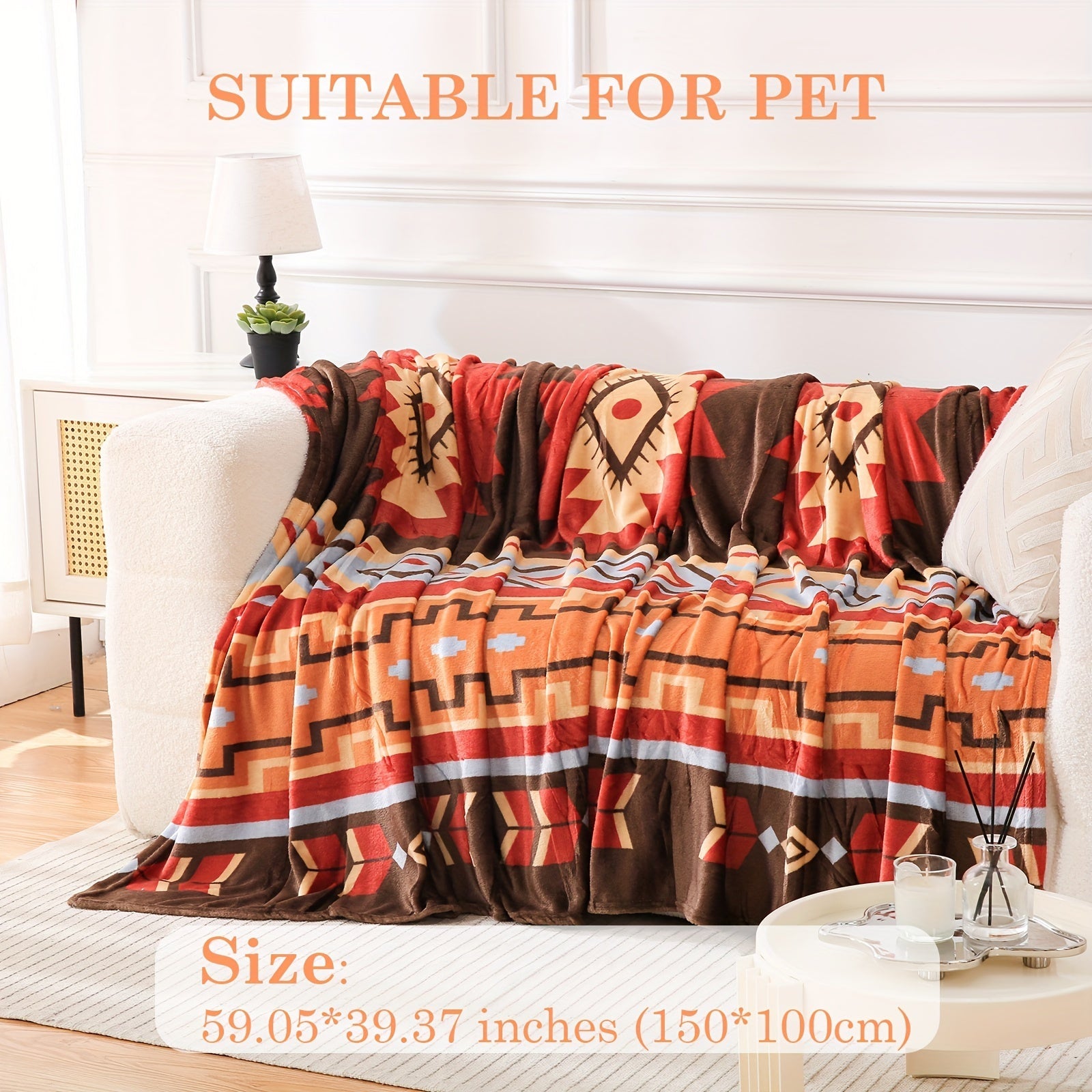 1pc Southwest Native American Flannel Polyester Throw Double-side Printed Blanket, Aztec Geometry Pattern Travel Couch Bed Blanket Plush Soft Lightweight Blanket For All Season Lootquake LLC