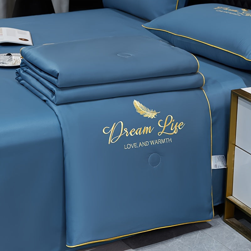 Contemporary Ice Silk Summer Quilt, Premium Cool Touch Washable Comforter, Simple Air Conditioning Blanket, Polyester Fiber Filling, Plain Weave, Machine Washable - Dream Life Design Lootquake LLC