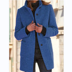 Fashion Stand Collar Woolen Coat With Pockets Fall Winter Casual Button Outwear For Women Clothing Pi-Mart