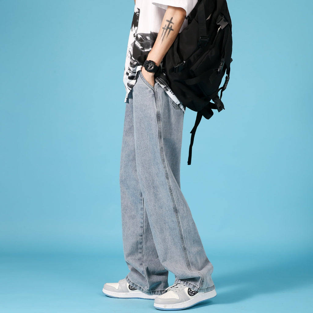 Straight Loose Jeans Men Casual Trousers Hip Hop Cargo Denim Pants With Zipper Pi-Mart