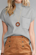 Mineral Red Patch Pocket Ribbed Knit Short Sleeve Sweater