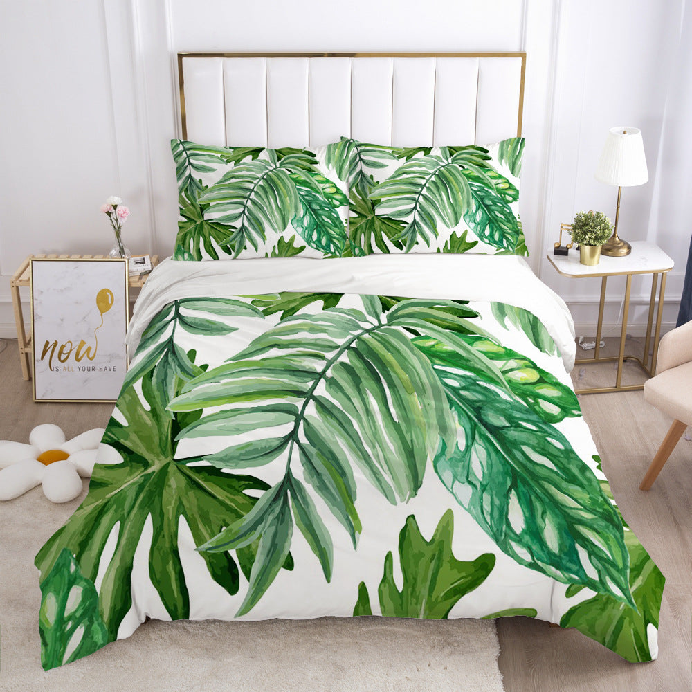 Nordic Spring Bedding Set Green Leaf Quilt Cover Pi-Mart