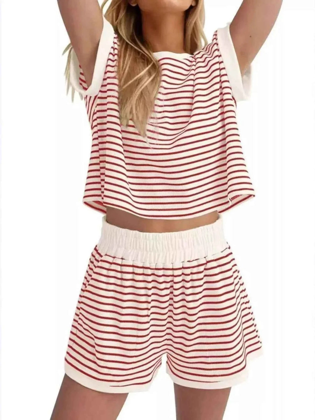 Striped Chic: Plus Size Top & Shorts Set THRIXINE