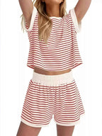 Striped Chic: Plus Size Top & Shorts Set THRIXINE