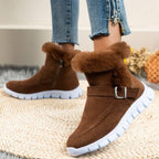 New Snow Boots Winter Warm Thickened Solid Color Plush Ankle Boots With Buckle Design Plus Velvet Flat Shoes For Women Pi-Mart