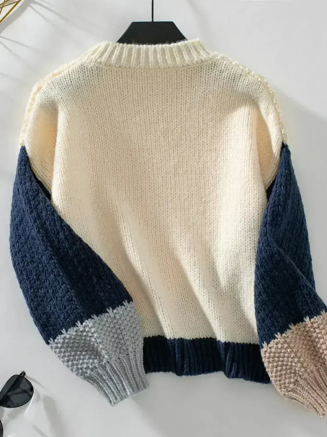 Color Block Round Neck Dropped Shoulder Sweater - SJB-DIAMOND ELITES