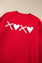 Red XOXO Heart Print Valentine Graphic Sweatshirt