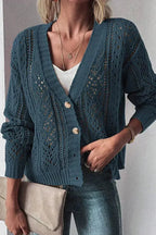 Dark Khaki Cardigan – Open Knit Drop Shoulder Sweater | Cotton-Acrylic Blend