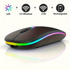 Wireless Rechargeable LED Backlit Gaming Mouse with 2.4G/5.2G Dual Mode, Ultra-Thin, Silent, Universal Compatibility for Laptops, Desktops, and Tablets Lootquake LLC