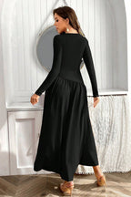 Ruched Round Neck Long Sleeve Dress Chic & Figure-Flattering Dress For Women Luxury Black Dress Stevvex