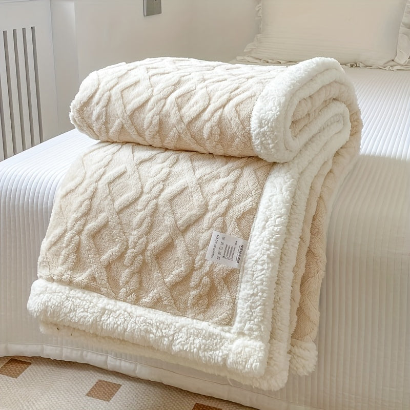 1pc Double-Sided Fleece Bed Blanket, Autumn And Winter Thickened Sofa Blanket, Air Conditioning Blanket, Suitable For All Seasons, Christmas present Lootquake LLC