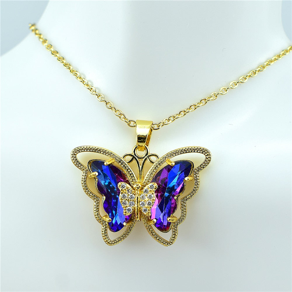 Crystal Glass Butterfly Necklace Pi-Mart