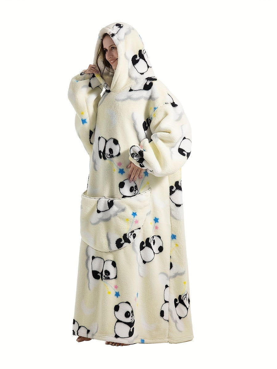 Plus Size Pumpkin Print Flannel Blanket Hoodie - Soft, Cozy, Plush, Hooded, Winter Outwear for Women with Halloween Theme Lootquake LLC