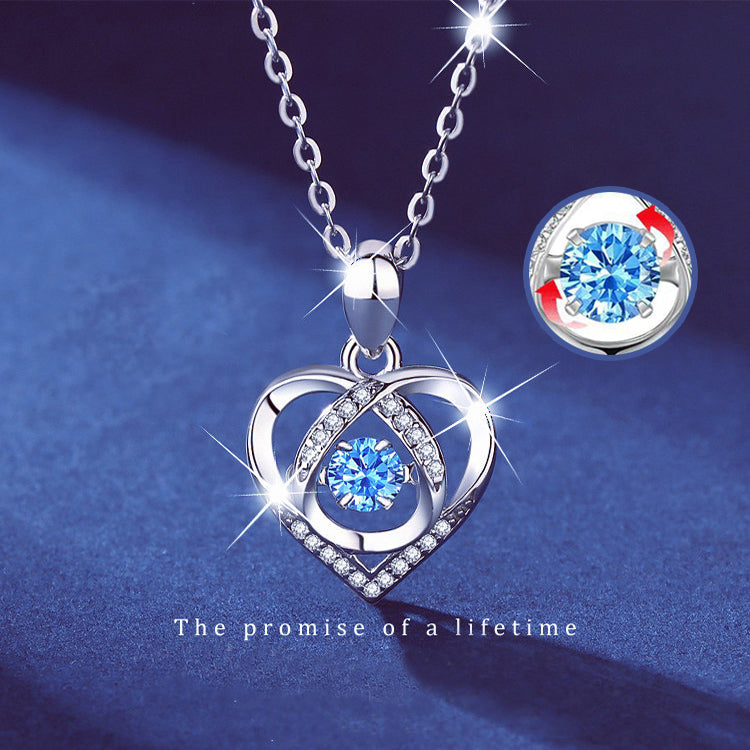 S925 Beating Heart-shaped Necklace Women Luxury Love Rhinestones Necklace Jewelry Gift For Valentine's Day Pi-Mart