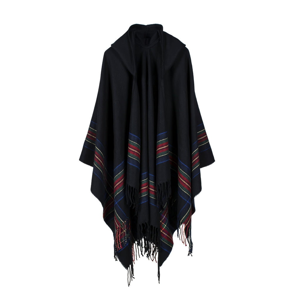 Oversized Scottish Hooded Cardigan - Fashionable Striped Shawl with Luxurious Tassels - Cozy, Windproof & Coldproof for Autumn Winter Outdoors - A Plush Blanket Shawl Cloak Lootquake LLC