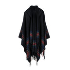 Oversized Scottish Hooded Cardigan - Fashionable Striped Shawl with Luxurious Tassels - Cozy, Windproof & Coldproof for Autumn Winter Outdoors - A Plush Blanket Shawl Cloak Lootquake LLC