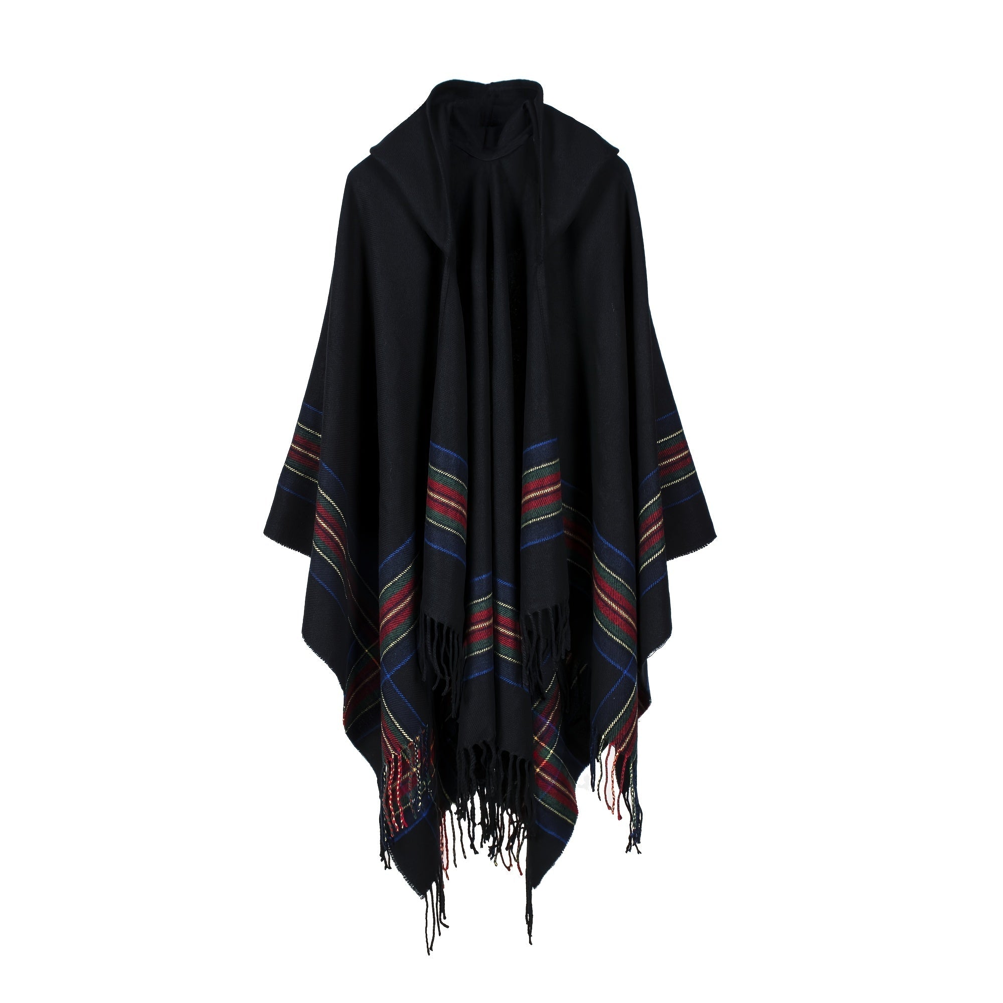 Oversized Scottish Hooded Cardigan - Fashionable Striped Shawl with Luxurious Tassels - Cozy, Windproof & Coldproof for Autumn Winter Outdoors - A Plush Blanket Shawl Cloak Lootquake LLC