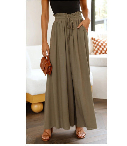 Women's Fashion Wide Leg Elastic Waistband Wide Leg High Waist Long Dress Pants Pi-Mart