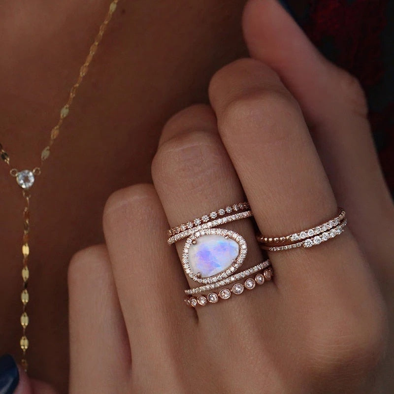 Double Band Moonstone Ring - SJB-DIAMOND ELITES