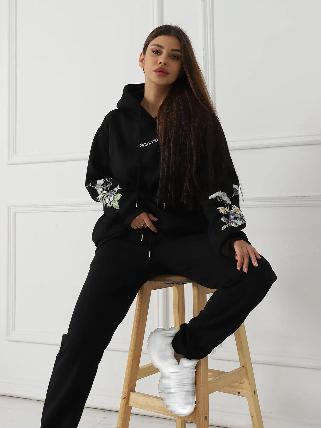 Women's Solid Color Floral Long Sleeved Sweatshirt - SJB-DIAMOND ELITES