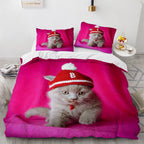 White Cute Cat Bedding Set Girl Ladies Bedroom Comfort Duvet Cover Pi-Mart