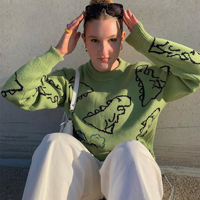 O-Neck Dinosaur Sweater Pi-Mart