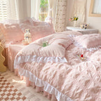 Solid Color Four-piece Quilt Cover Bed Skirt Bedding Set Pi-Mart