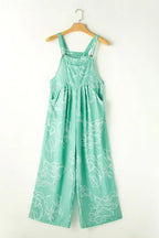 Moonlight Jade Abstract Print Wide Leg Bib Overall