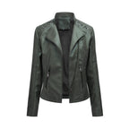 Pi-Mart Women's PU Leather Motorcycle Jacket - Slim Fit Short Biker Jacket with Lapel Collar (S-XXXL)
