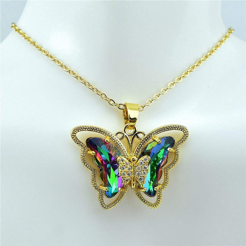 Crystal Glass Butterfly Necklace Pi-Mart