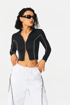 2023 Women's Contrasting Color Line Standing Collar Wears Knitted Shirts - SJB-DIAMOND ELITES