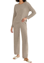 NORACORA Pajamas for Women Set Two Piece Lounge Set Long Sleeve Top Cute Pj Pants Casual Matching Pajamas Sweater Knit Sets Khaki M Lootquake LLC