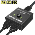 4K HDMI Switch Splitter 2 Ports Bi-Directional HDMI Switch 2 Port Display Selector Switcher Splitter Supports Ultra HD 4K 1080P 3D HDR For HDTV Gaming Stevvex