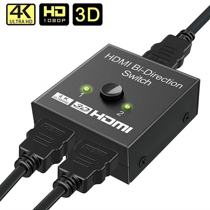 4K HDMI Switch Splitter 2 Ports Bi-Directional HDMI Switch 2 Port Display Selector Switcher Splitter Supports Ultra HD 4K 1080P 3D HDR For HDTV Gaming Stevvex