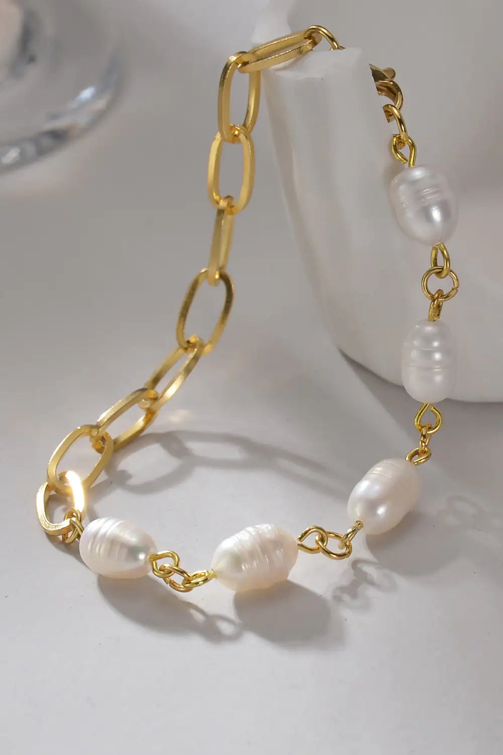 Half Pearl Half Chain Stainless Steel Bracelet Pi-Mart