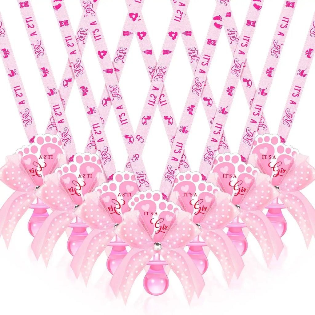 XunYee 36 Pcs Baby Shower Necklace Gender Reveal Pacifier Necklaces Cute Feet Acrylic Baby Pacifiers Necklaces for Baby Shower Funny Pacifiers for Babies Party Favors(Pink)