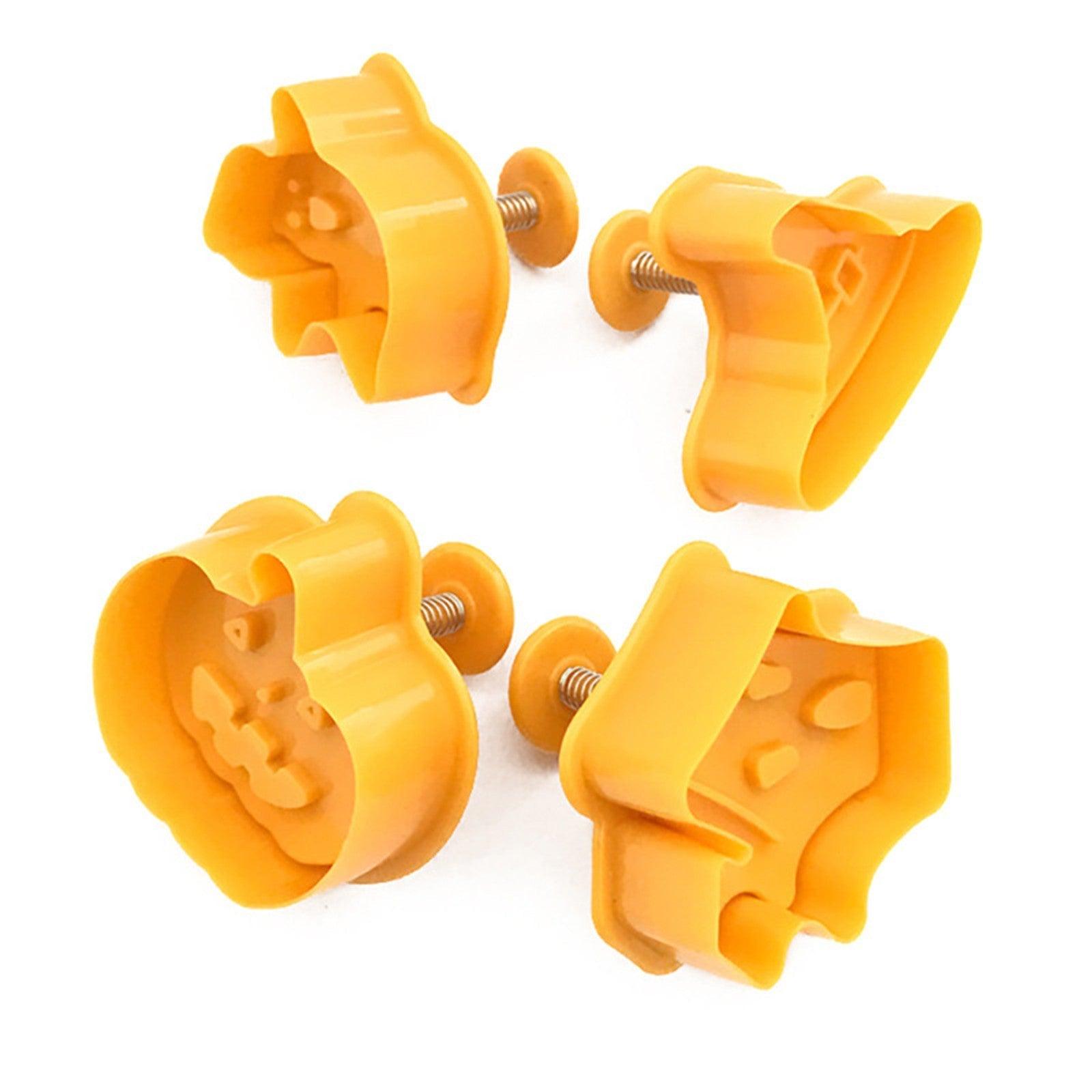 4pcs Halloween Cookie Plunger Cutter 3D Baking Mold Cookie Stamp Biscuit Mold Fondant Cake Decorating Tools Halloween Cookie Cutters Set Fondant Stamper Pastry Cutter Haunted House Hat Ghost Pumpkin Kitchen Molds Stevvex