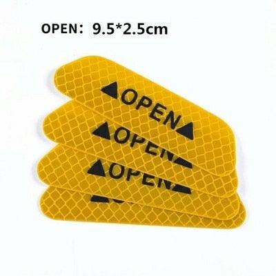 4Pcs/Set Car Door Stickers Universal Safety Warning Mark OPEN High Reflective Tape Motorcycle Bike Helmet Sticker Car Door Open Anti-Collision Reflective Stickers Tape Conspicuity Safety Caution Warning Sticker For Car Truck Trailer Stevvex