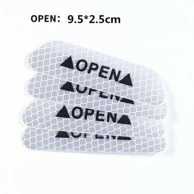 4Pcs/Set Car Door Stickers Universal Safety Warning Mark OPEN High Reflective Tape Motorcycle Bike Helmet Sticker Car Door Open Anti-Collision Reflective Stickers Tape Conspicuity Safety Caution Warning Sticker For Car Truck Trailer Stevvex