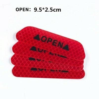 4Pcs/Set Car Door Stickers Universal Safety Warning Mark OPEN High Reflective Tape Motorcycle Bike Helmet Sticker Car Door Open Anti-Collision Reflective Stickers Tape Conspicuity Safety Caution Warning Sticker For Car Truck Trailer Stevvex