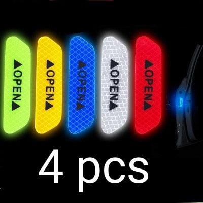 4Pcs/Set Car Door Stickers Universal Safety Warning Mark OPEN High Reflective Tape Motorcycle Bike Helmet Sticker Car Door Open Anti-Collision Reflective Stickers Tape Conspicuity Safety Caution Warning Sticker For Car Truck Trailer Stevvex
