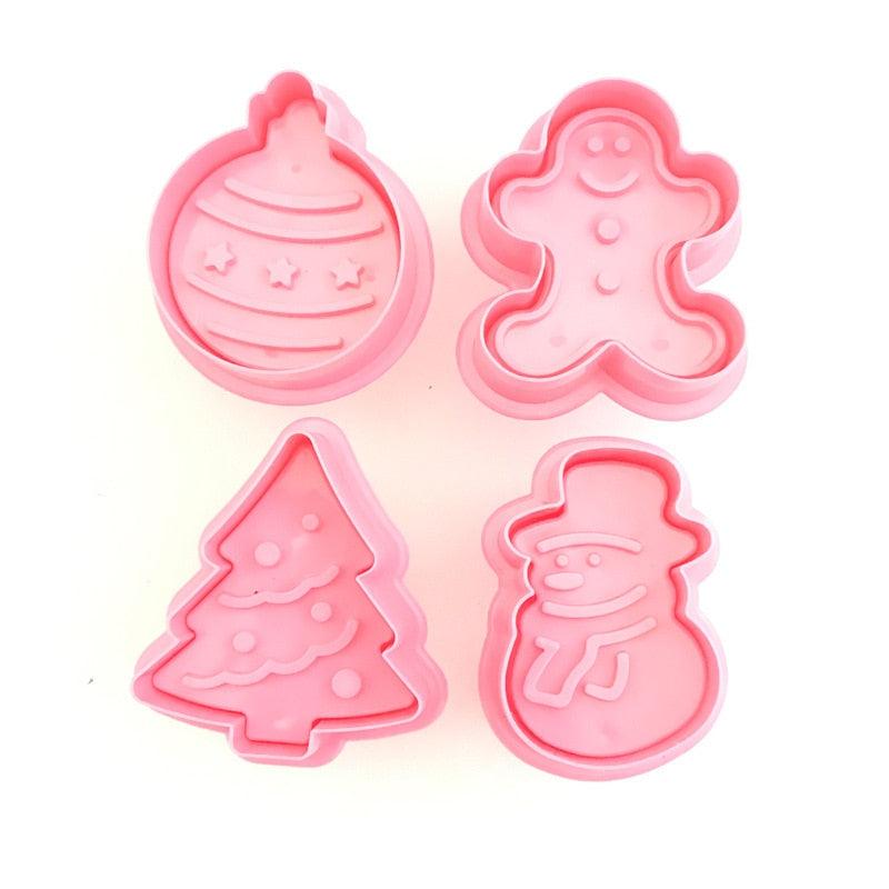 4Pcs/set Plastic Christmas Christmas Tree Halloween Pumpkin Ghost Theme Cookie Cutter Plunger Fondant Chocolate Mold Halloween Cookie Cutters Thanksgiving Fall Christmas Cookie Cutters Biscuit Mold 3D Mini Fondant Cookie Tools Stevvex