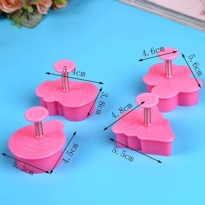4Pcs/set Plastic Christmas Christmas Tree Halloween Pumpkin Ghost Theme Cookie Cutter Plunger Fondant Chocolate Mold Halloween Cookie Cutters Thanksgiving Fall Christmas Cookie Cutters Biscuit Mold 3D Mini Fondant Cookie Tools Stevvex