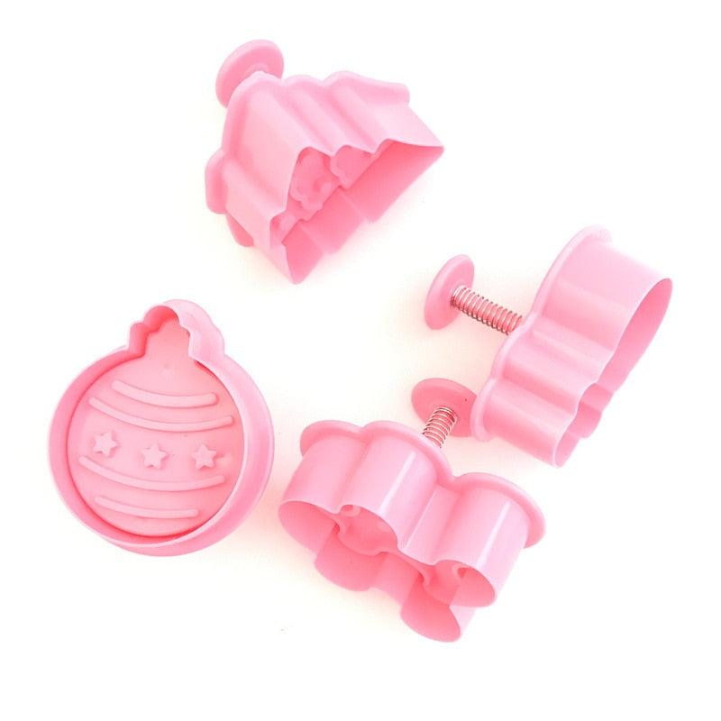 4Pcs/set Plastic Christmas Christmas Tree Halloween Pumpkin Ghost Theme Cookie Cutter Plunger Fondant Chocolate Mold Halloween Cookie Cutters Thanksgiving Fall Christmas Cookie Cutters Biscuit Mold 3D Mini Fondant Cookie Tools Stevvex