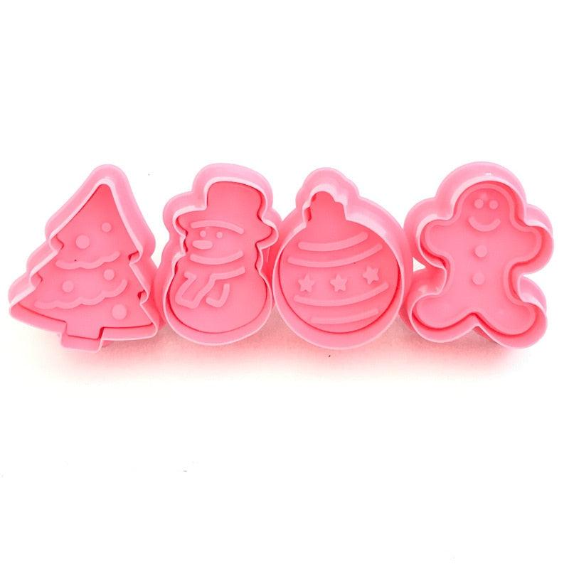 4Pcs/set Plastic Christmas Christmas Tree Halloween Pumpkin Ghost Theme Cookie Cutter Plunger Fondant Chocolate Mold Halloween Cookie Cutters Thanksgiving Fall Christmas Cookie Cutters Biscuit Mold 3D Mini Fondant Cookie Tools Stevvex
