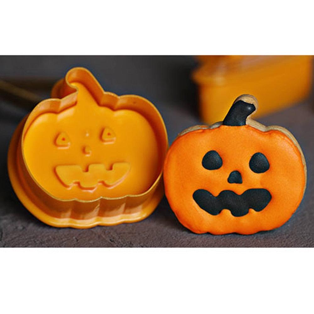 4Pcs/set Plastic Christmas Christmas Tree Halloween Pumpkin Ghost Theme Cookie Cutter Plunger Fondant Chocolate Mold Halloween Cookie Cutters Thanksgiving Fall Christmas Cookie Cutters Biscuit Mold 3D Mini Fondant Cookie Tools Stevvex